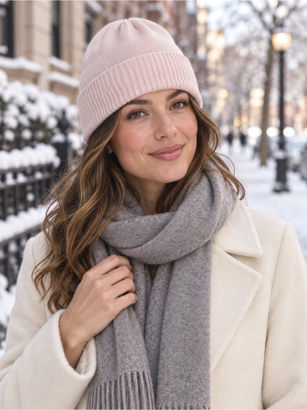 Quince Light Pink Ribbed Cuff Knit Beanie